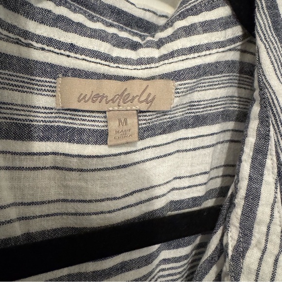 Wonderly Linen/Cotton Collared Denim and White Striped Blouse - Picture 6 of 7